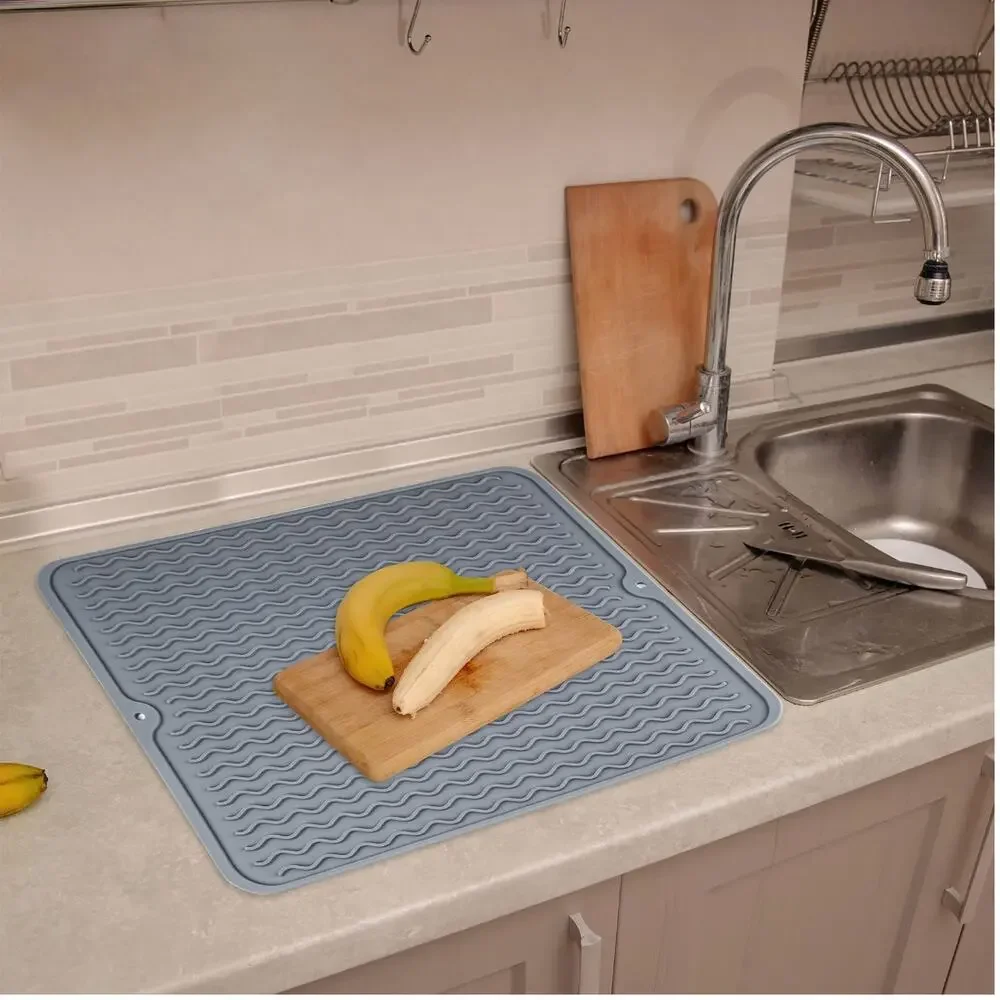 Silicone Dish Drying Mat Gray Heat Resistant Kitchen Counter Mat BPA Free